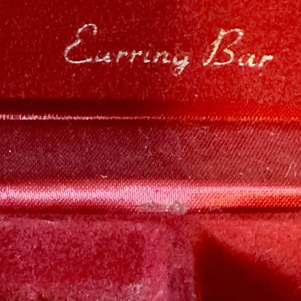 Vintage Red Velvet Jewelry Box Hinged Silver Tone Trim Mid Century 7.5”